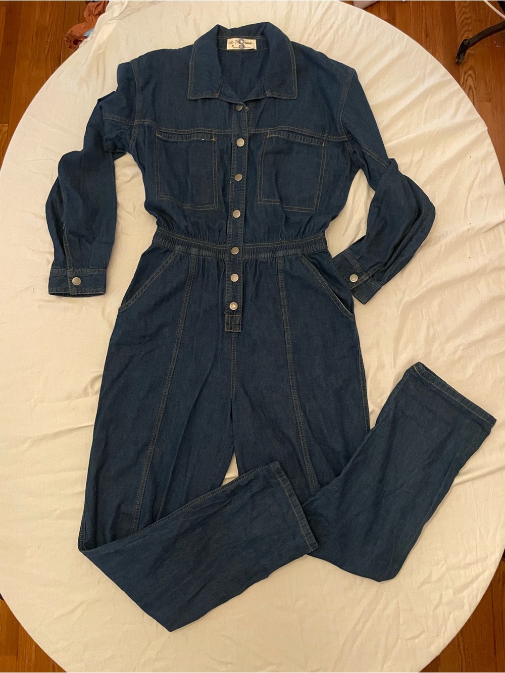 Free People/ We The Free Dark Blue Denim Jumpsuit Overalls w elastic waistband